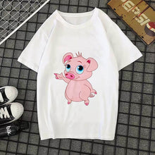 Load image into Gallery viewer, Cute pig printed t-shirt kawaii