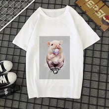 Load image into Gallery viewer, Cute pig printed t-shirt kawaii